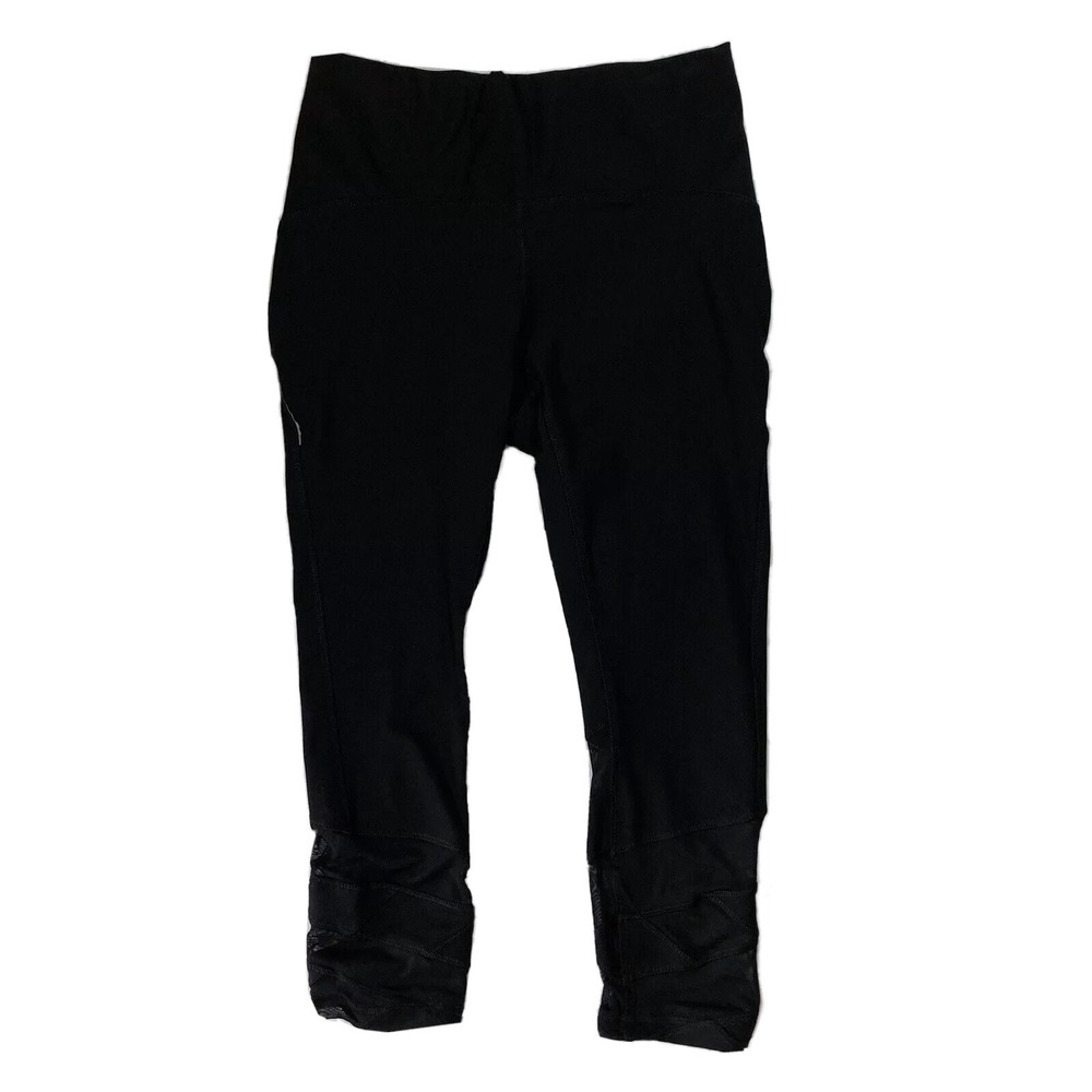 Reebok RBX SMALL Black‎ Cropped Leggings Women's Activewear Mesh Windowpane Trim